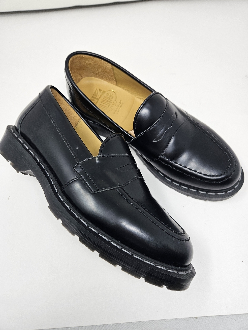 Solovair Black Penny Loafers Derby Oxfords Unisex M/6 W/8 Made In England